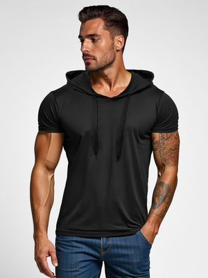 T-shirt męski z kapturem czarny OZONEE JS/8T89/3Z