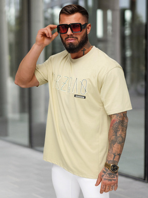 T-shirt męski loose fit beżowy OZONEE O/QQ1185