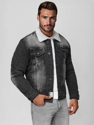 Kurtka męska jeansowa sherpa czarna OZONEE NB/MJ513NZ