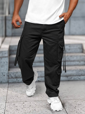 Spodnie jeansowe męskie cargo wide leg czarne OZONEE O/E9838N