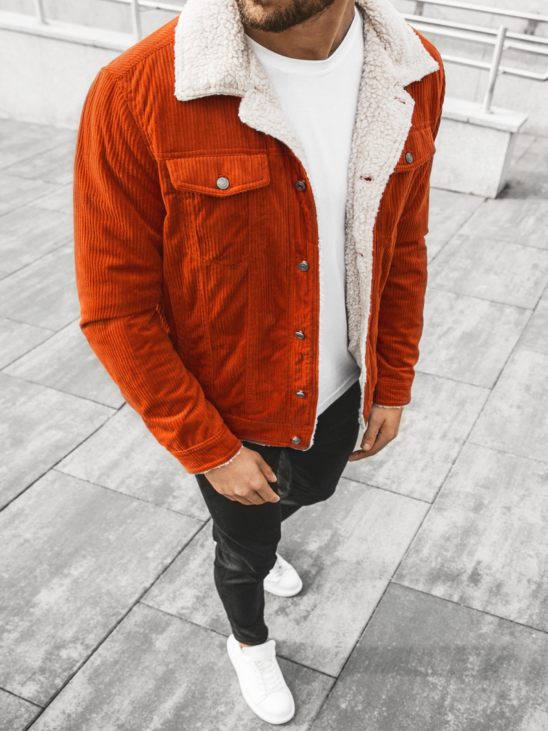 Kurtka męska jeans pomarańczowa OZONEE JB/JP1179/3Z