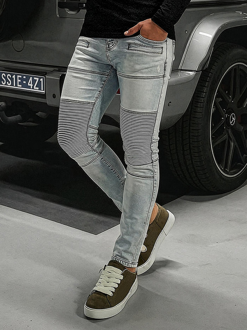 Spodnie jeansowe męskie slim fit jasno-niebieskie OZONEE O/EM8889Z