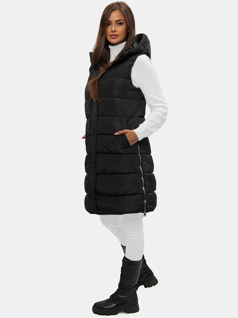 Kamizelka damska długa z kapturem czarna OZONEE O/81260