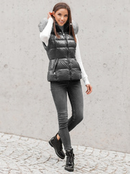 Kamizelka damska pikowana z futerkiem szara OZONEE O/DK027/24Z