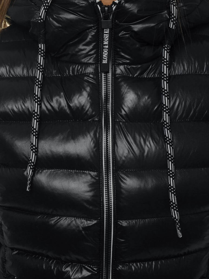 Kamizelka damska pikowana z kapturem czarna OZONEE N/6816/1