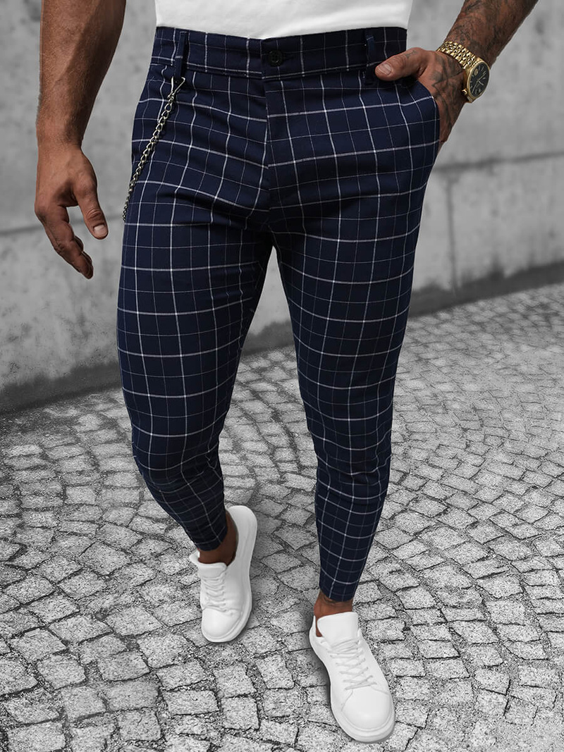 Spodnie męskie chino materiałowe granatowe OZONEE DJ/550171