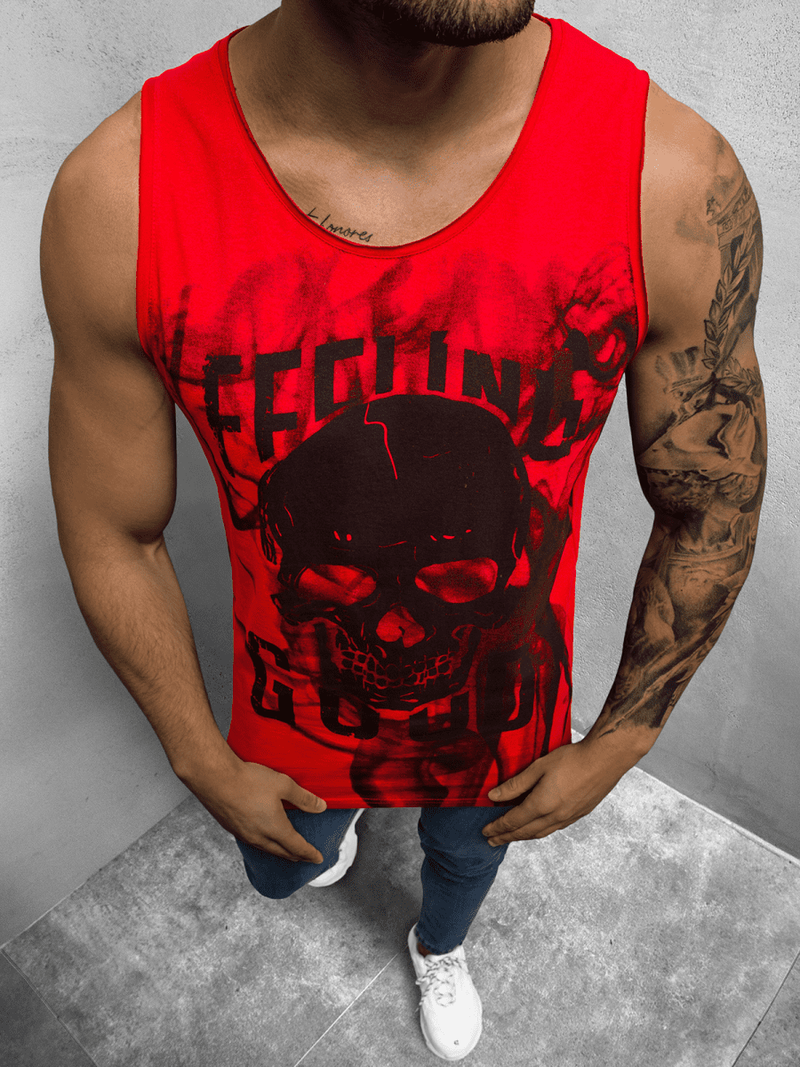 Koszulka bez rękawów męska z nadrukiem czerwony OZONEE O/1259Z