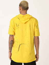 T-Shirt z kapturem męski żółty OZONEE MR/21554