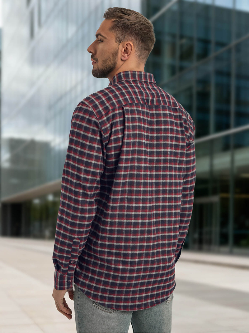 Koszula męska w kratę bordowa OZONEE V/V176