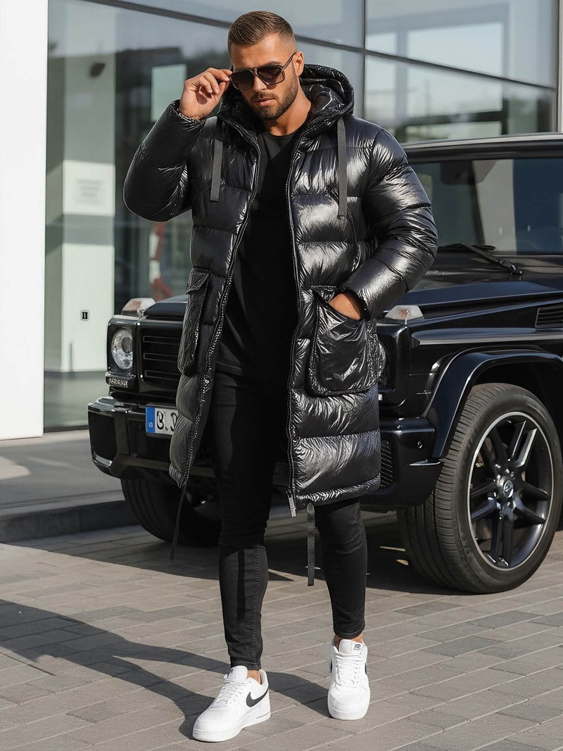 Kurtka zimowa męska długa czarna OZONEE O/M3205Z