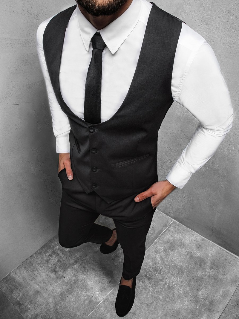 Komplet męski - kamizelka I spodnie chino czarny OZONEE DJ/5551-1