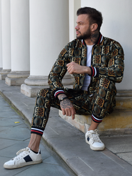 Komplet męski - kurtka I spodnie chino czarno-złoty OZONEE O/5553/21