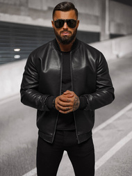 Чоловіча шкіряна куртка Чорна OZONEE O/88120