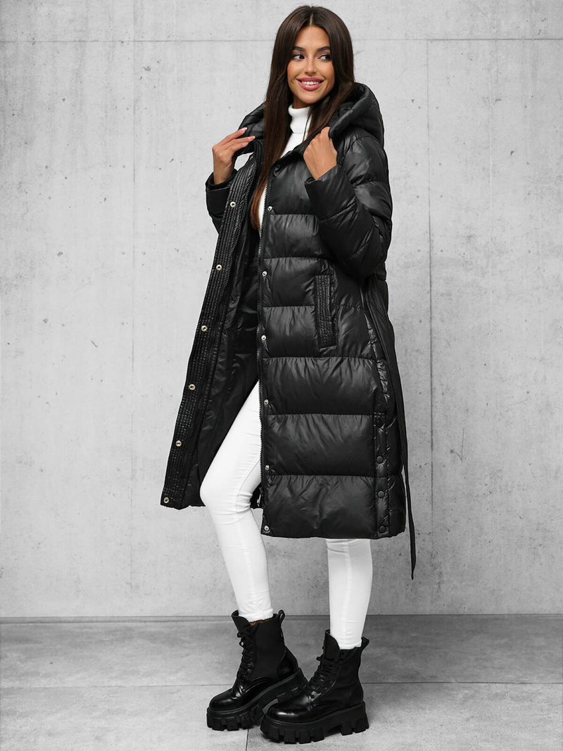 Płaszcz zimowy damski pikowany czarny OZONEE JS/5M3253/392