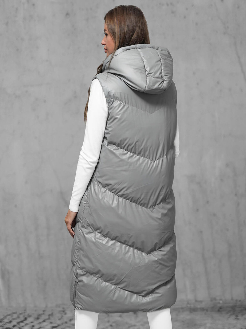 Kamizelka damska długa skórzana szara OZONEE JS/5M3183/105