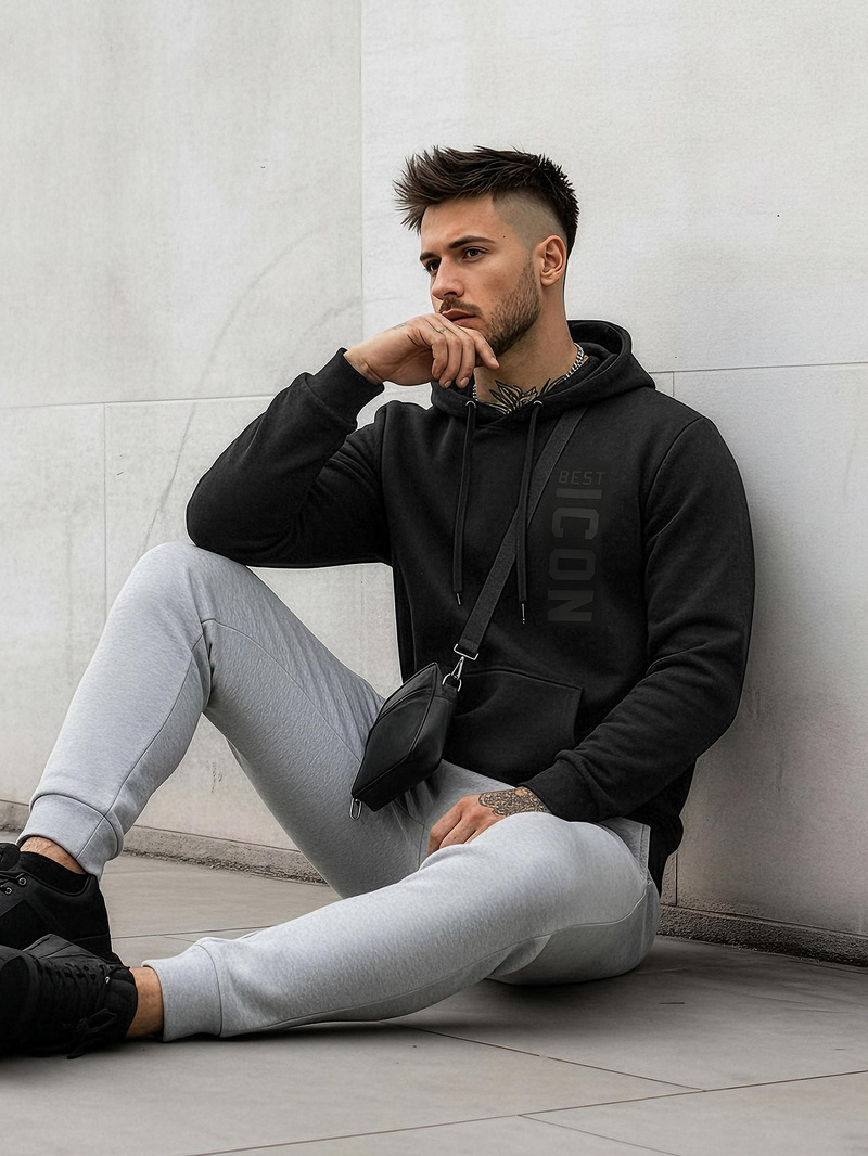 Bluza z kapturem męska czarna OZONEE JS/8B1973/3