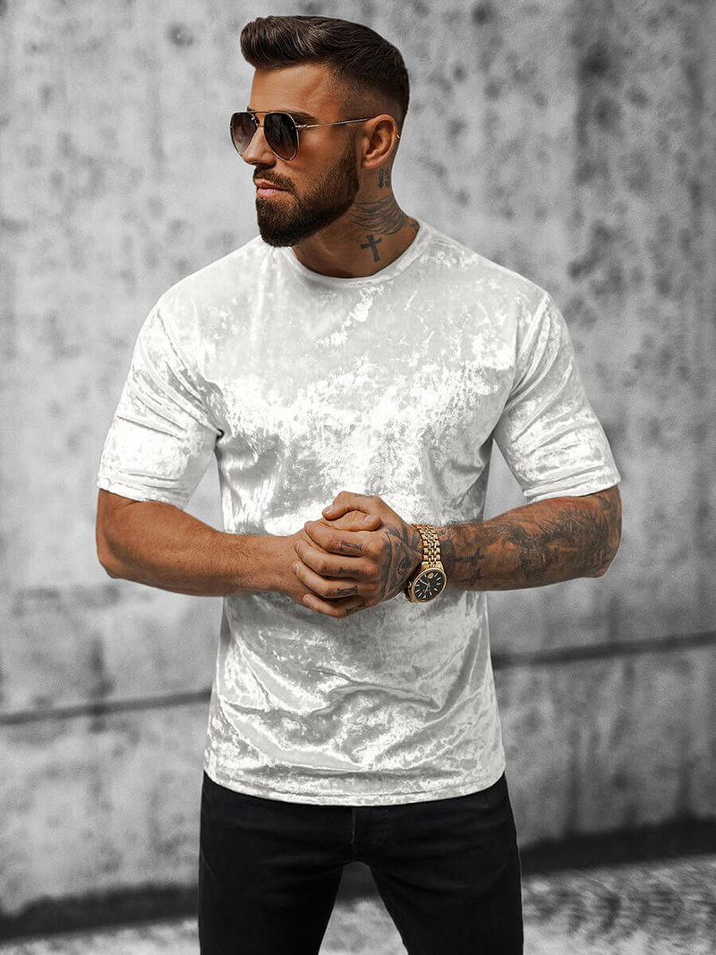 T-shirt męski welurowy biały OZONEE O/P1064