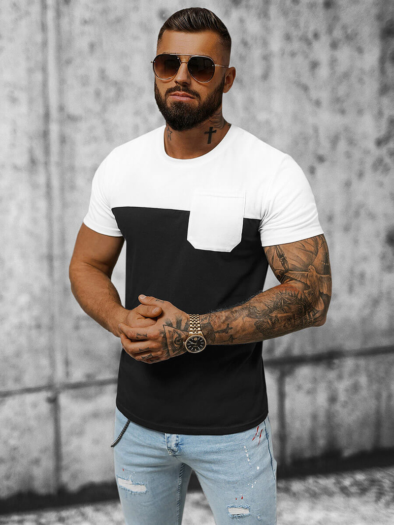 T-shirt męski biało-czarny OZONEE JS/8T91/3Z