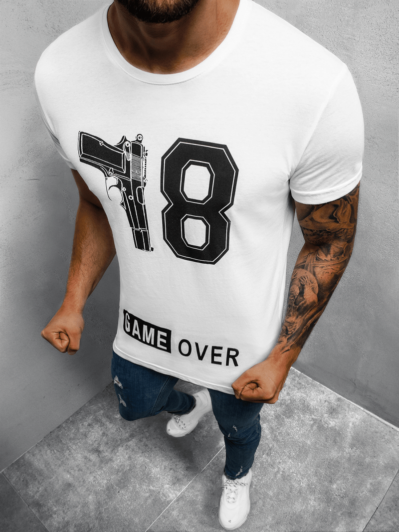 T-Shirt męski z nadrukiem biały OZONEE O/1174Z