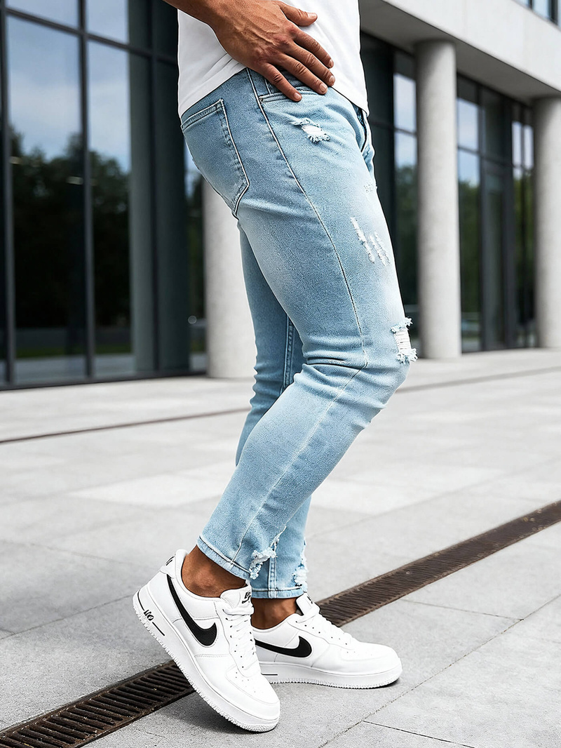 Spodnie jeansowe męskie slim fit jasno-niebieskie OZONEE DO/2860