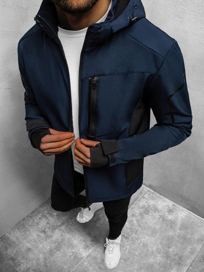 Kurtka softshell przejściowa męska z kapturem granatowa OZONEE JS/HM191/4