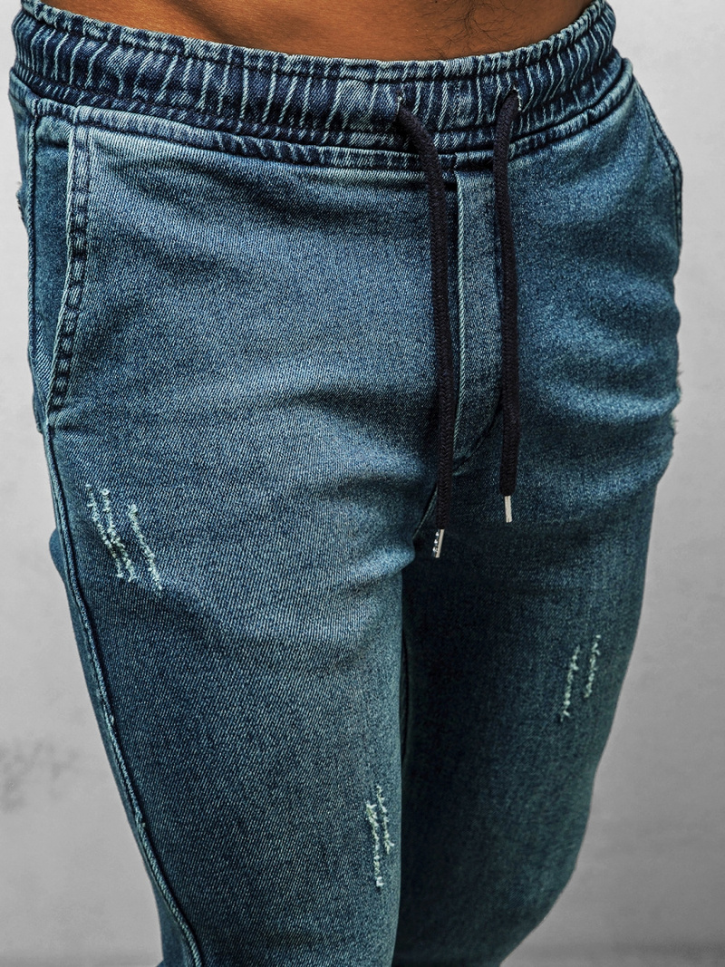 Spodnie jeansowe joggery męskie niebieskie OZONEE DJ/5672