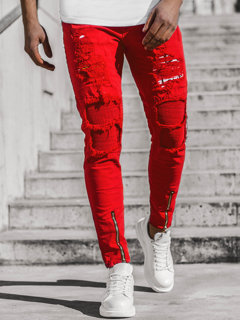 Spodnie męskie jeans czerwone OZONEE T/82015