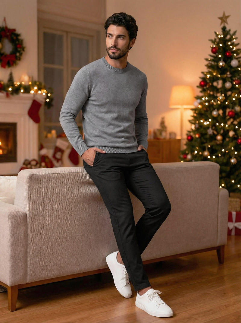 Spodnie męskie chino materiałowe czarne OZONEE V/6545Z