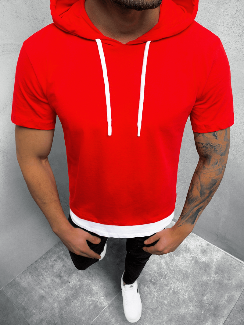 T-Shirt z kapturem męski czerwony OZONEE MR/20220