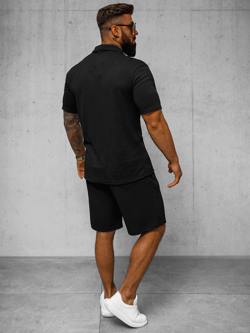 Komplet męski czarny - koszula i spodenki OZONEE O/3C323