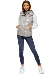 Kamizelka damska pikowana z kapturem szara OZONEE O/SW025/24