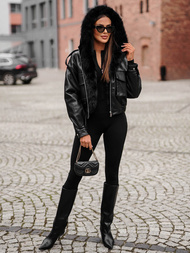 Жіноча шкіряна куртка Чорна OZONEE O/G125