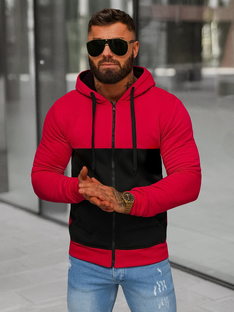 Bluza męska z kapturem rozpinana czerwona OZONEE JS/8B1336/18