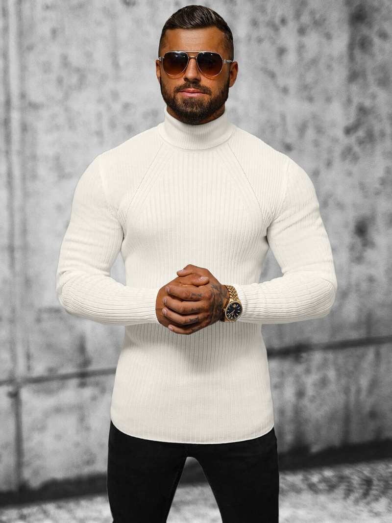 Sweter męski golf ecru OZONEE L/2533Z