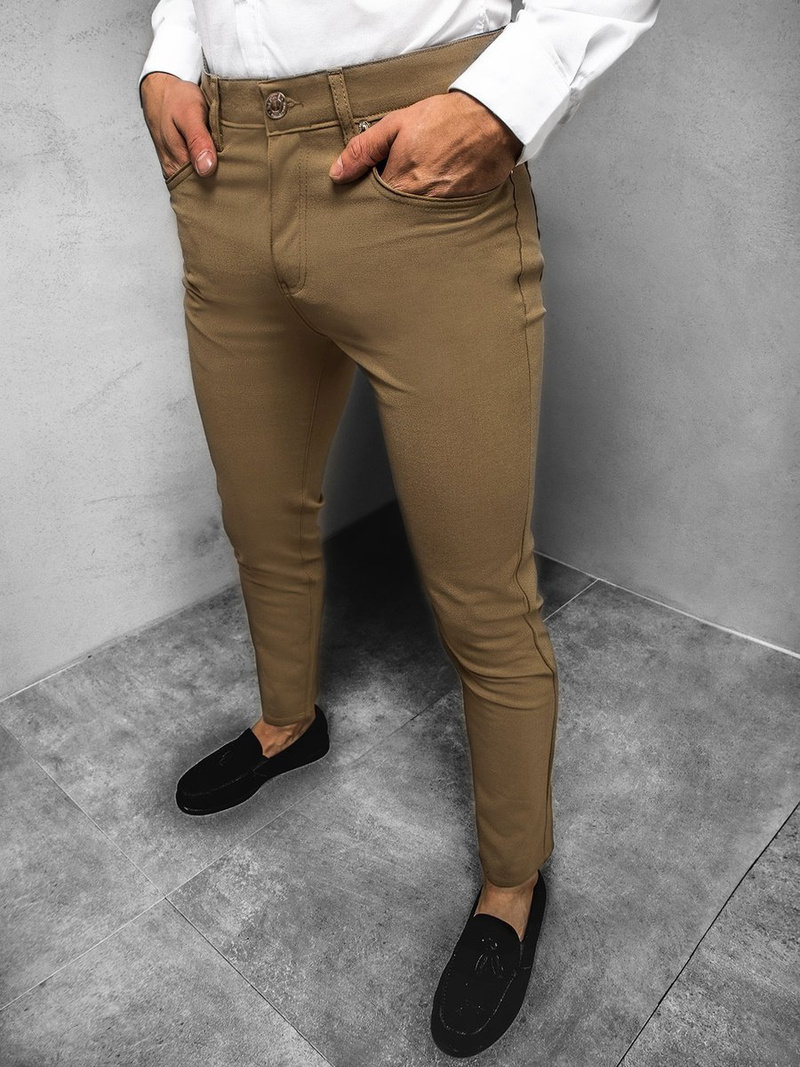 Spodnie męskie chino materiałowe camelowe OZONEE DJ/5612