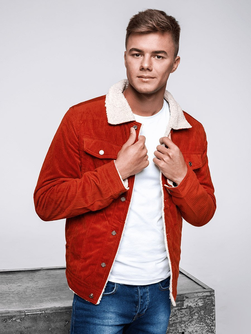 Kurtka męska jeans pomarańczowa OZONEE JB/JP1179/3Z