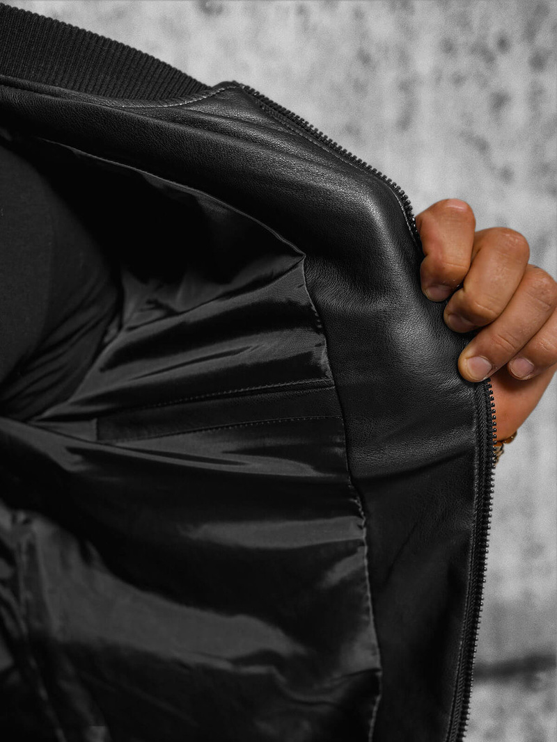 Чоловіча шкіряна куртка Чорна OZONEE JS/11Z8107