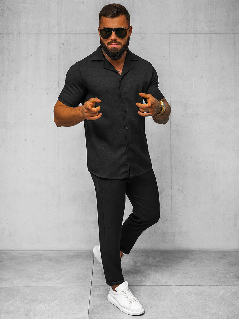 Koszula męska z krótkim rękawem czarna OZONEE O/Y971T