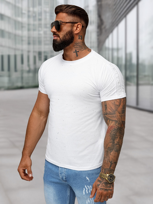 T-shirt męski slim fit biały OZONEE O/QQ1388