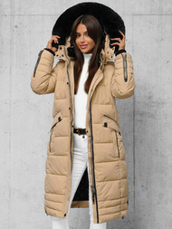 Kurtka zimowa damska długa pikowana beżowa OZONEE O/W377