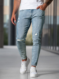 Spodnie jeansowe męskie slim fit niebieskie OZONEE O/0526