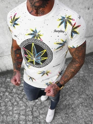 T-shirt męski biało-żółty OZONEE O/T136/1/B