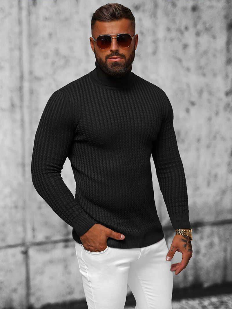 Sweter męski golf czarny OZONEE L/1539Z