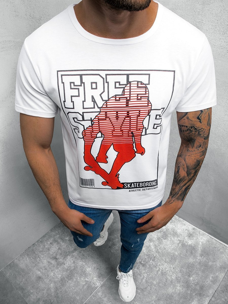 T-Shirt męski z nadrukiem biały OZONEE JS/KS2659
