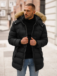 Kurtka zimowa męska pikowana z futerkiem czarna OZONEE JS/5M3122/392Z