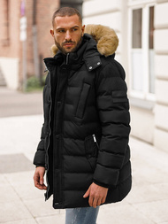 Kurtka zimowa męska pikowana z futerkiem czarna OZONEE JS/5M3122/392Z