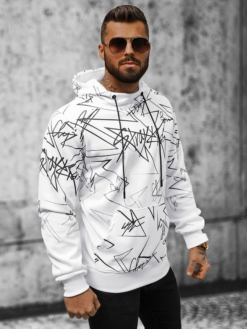 Bluza z kapturem męska biała OZONEE JS/8B993/1