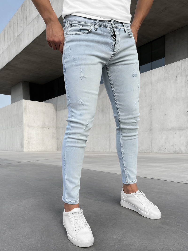 Spodnie jeansowe męskie slim fit niebieskie OZONEE DO/2823/1
