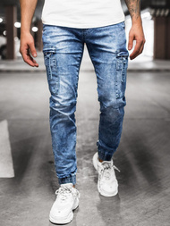 Spodnie jeansowe joggery męskie niebieskie OZONEE O/TF039Z