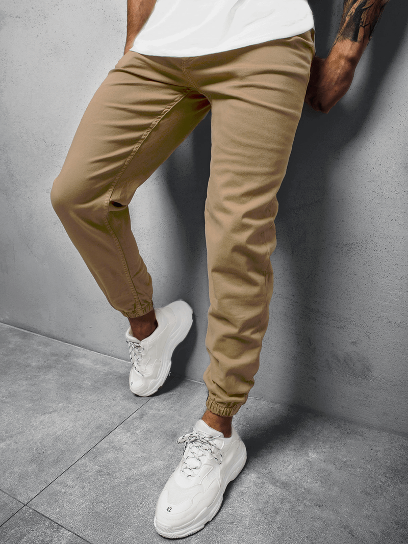Spodnie męskie jeans jogger beżowe OZONEE O/4561